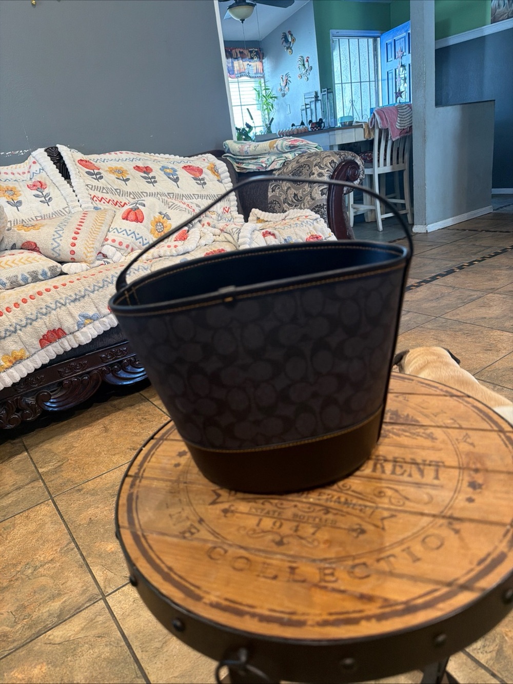 Coach Black Signature Canvas Bucket Bag with Moon & Cat Graphic - Picture 3 of 7